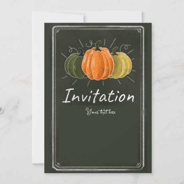 Trendy Chalk Pumpkin on black board  Invitation (Front)