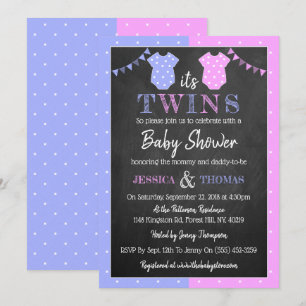 Trendy Chalkboard Boy & Girl Twins Baby Shower Invitation