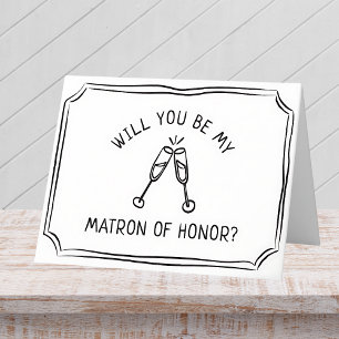 Trendy Champagne Toast Matron of Honour Proposal  Card