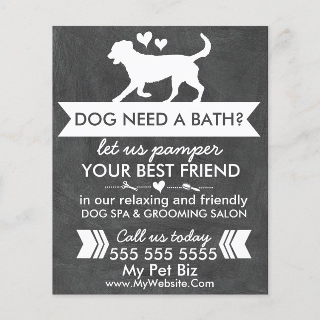 Trendy Charcoal Black Dog Grooming Flyer (Front)
