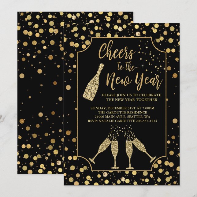 Trendy Cheers to the New Year Party Invitation (Front/Back)