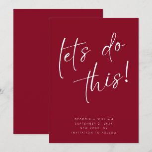 Trendy Cherry Red Minimal Script Typography Save The Date