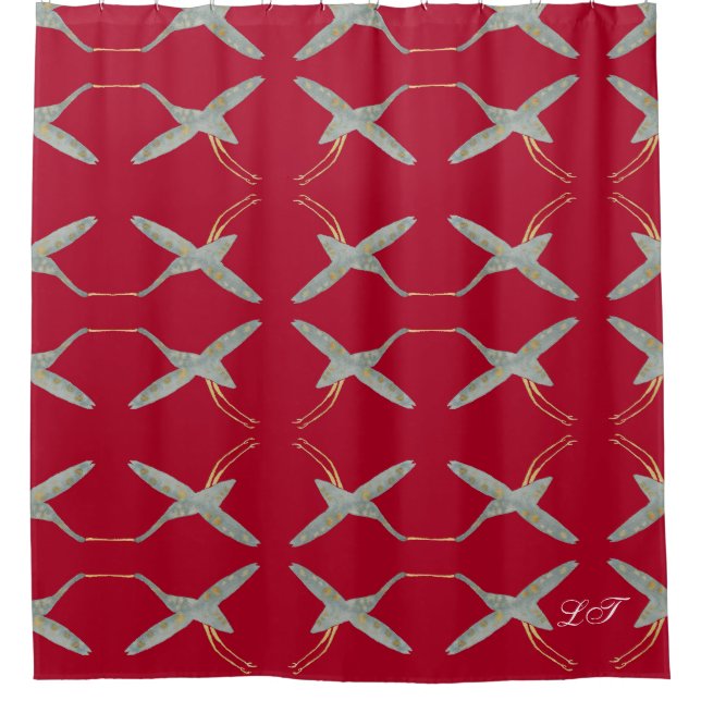 Trendy Cherry Red Modern Chic Crane birds (Front)