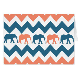 Trendy Chevron Elephants Coral Blue Stripe Pattern