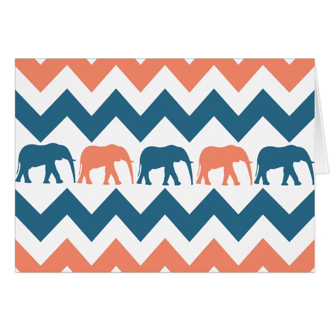 Trendy Chevron Elephants Coral Blue Stripe Pattern (Front Horizontal)