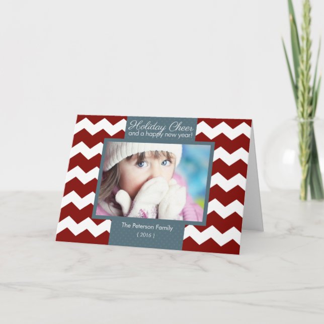Trendy Chevron Holiday Cheer Folded Christmas Card (Front)