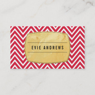 TRENDY chevron pattern gold foil badge bright red Business Card