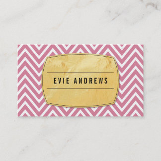 TRENDY chevron pattern gold foil badge rose pink Business Card