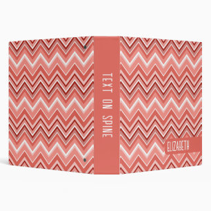 Trendy Chevron Pattern large name block coral Binder
