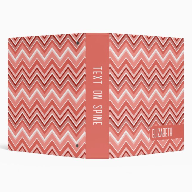 Trendy Chevron Pattern large name block coral Binder (Background)
