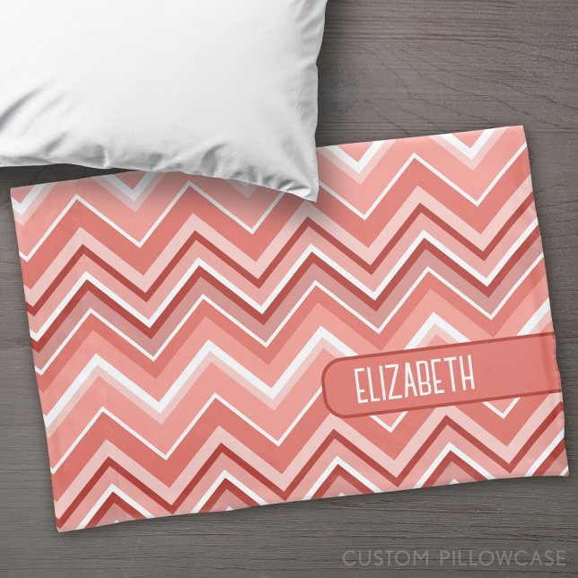 Trendy Chevron Pattern large name block coral Pillowcase (Custom Pillowcase)