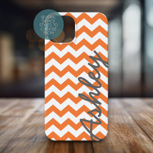 Trendy Chevron Pattern with name - orange grey Case-Mate iPhone 14 Pro Max Case