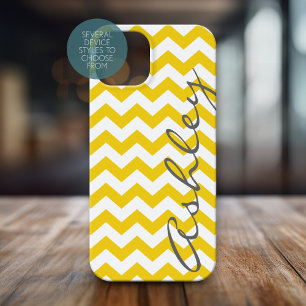 Trendy Chevron Pattern with name - yellow grey Case-Mate iPhone 14 Case