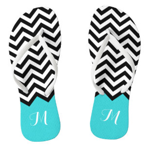Trendy Chevron Zigzag Monogram Stylish Aqua Green Flip Flops