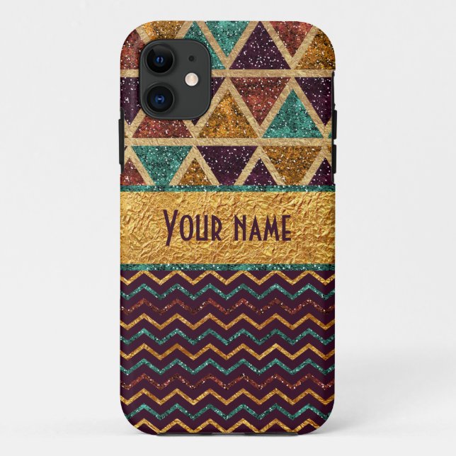 Trendy Chevrons Triangles Faux Gold Foil Glitter Case-Mate iPhone Case (Back)
