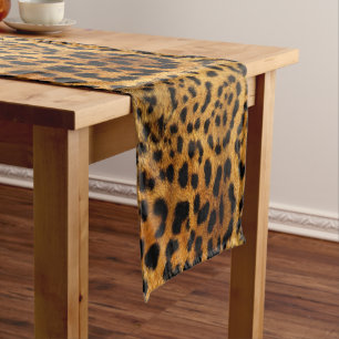 trendy chic animal pattern brown leopard print short table runner