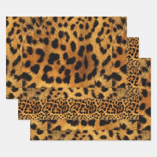 trendy chic animal pattern brown leopard print wrapping paper sheet (Set)
