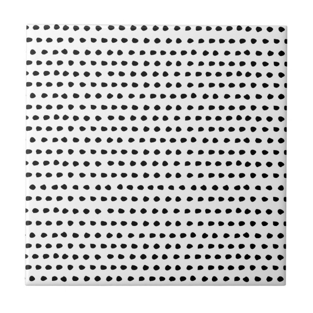 Trendy Chic Black and White Dots Pattern Tile (Front)