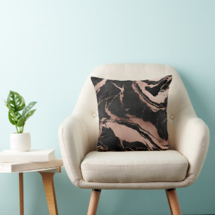 Trendy Chic Black Rose Gold Marble Throw Pillow