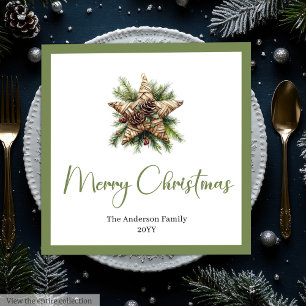 Trendy Chic Boho Christmas Tree in Botanical Style Napkin