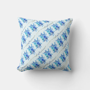 Trendy Chic Botanical Blue Watercolor Flowers Throw Pillow