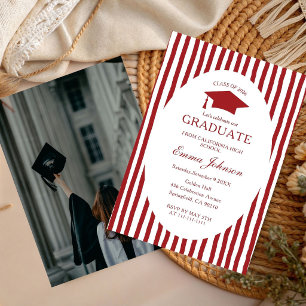 Trendy Chic Bow Minimalist Stripe Graduation Invitation