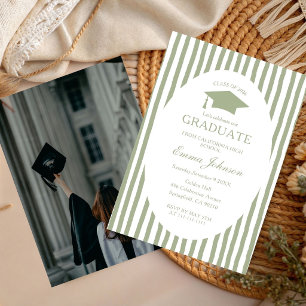 Trendy Chic Bow Minimalist Stripe  Graduation Invitation