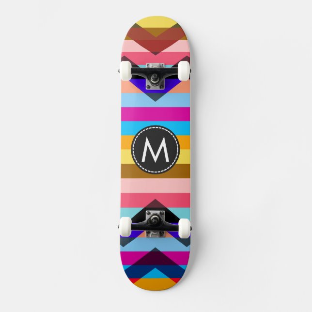 Trendy Chic Chevron Stripes Pattern #4 Skateboard (Front)