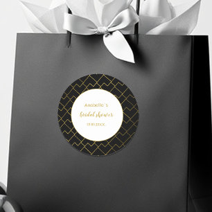 Trendy Chic Geometric Golden Black Classic Round Sticker