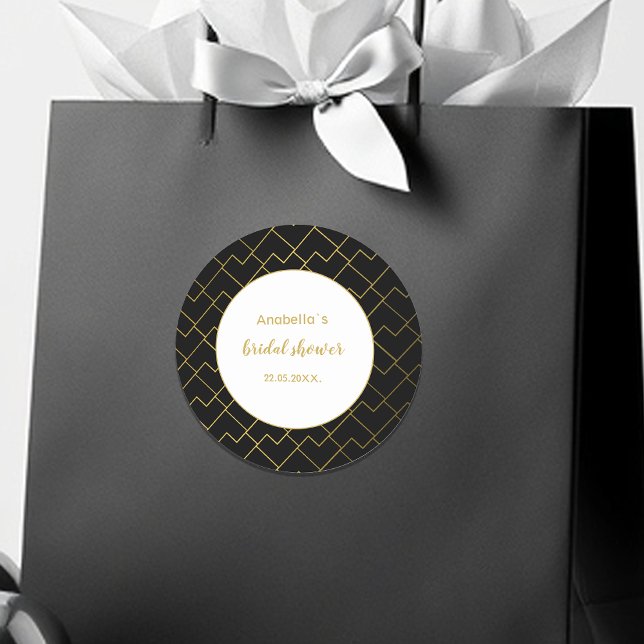 Trendy Chic Geometric Golden Black Classic Round Sticker (Creator Uploaded)