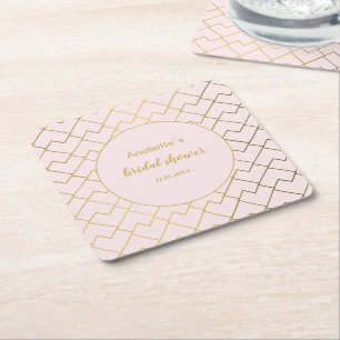 Trendy Chic Geometric Golden Blush Pink Square Paper Coaster