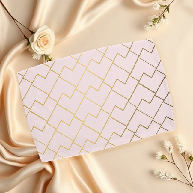 Trendy Chic Geometric Golden Blush Tiles Pattern Pillowcase (Creator Uploaded)