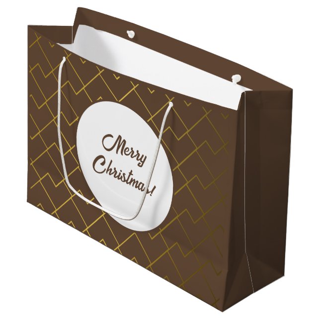 Trendy Chic Geometric Golden Brown Large Gift Bag (Front Angled)