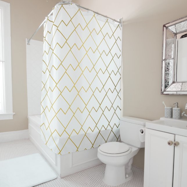 Trendy Chic Geometric Golden Tiles Pattern Shower (In Situ)
