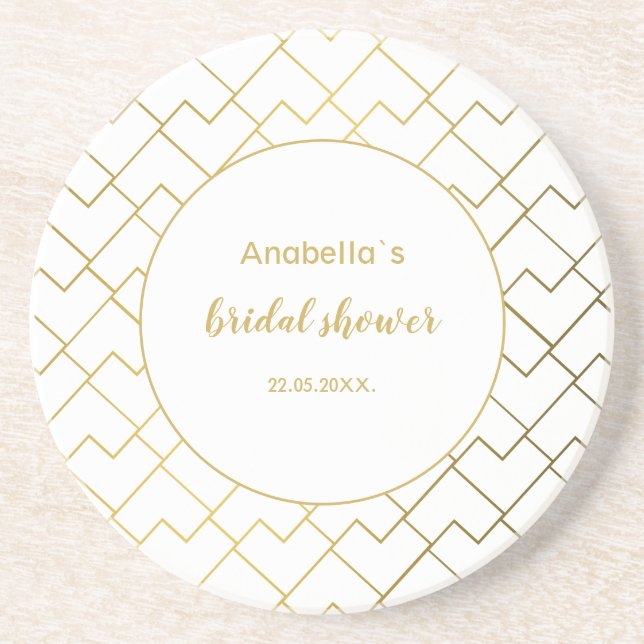 Trendy Chic Geometric Golden White Coaster (Front)
