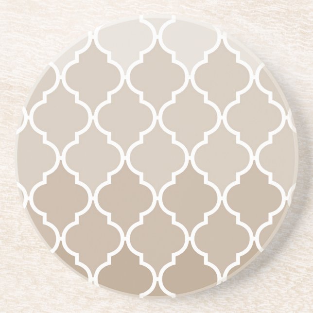 Trendy Chic Girly Cream Brown Quatrefoil Pattern Coaster (Front)