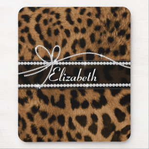 Trendy chic girly faux brown black leopard animal mouse pad