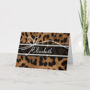 Trendy chic girly faux brown black leopard animal note card