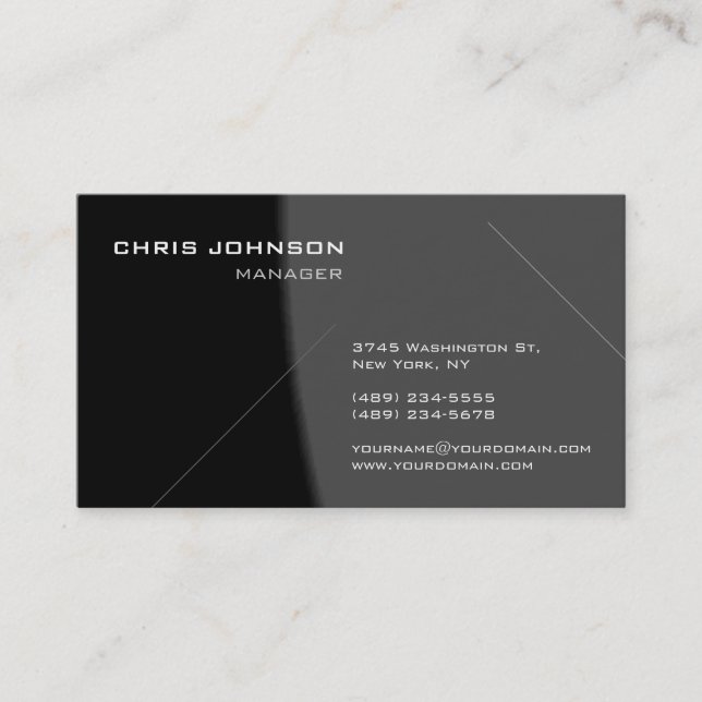 Trendy Chic Grey Charming Manager Business Card (Front)