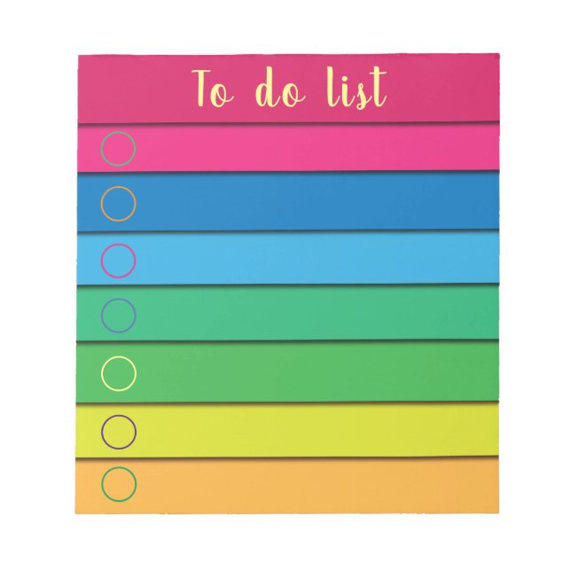 Trendy Chic Horizontal Rainbow Stripes To Do List Notepad (Front)