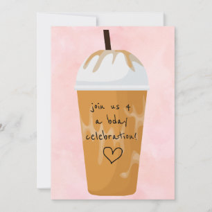 Trendy Chic Iced Coffee Pink Birthday Party Invitation