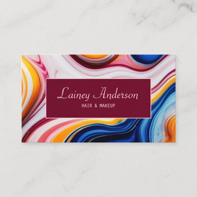 Trendy chic modern pink blue yellow faux marble business card (Front)