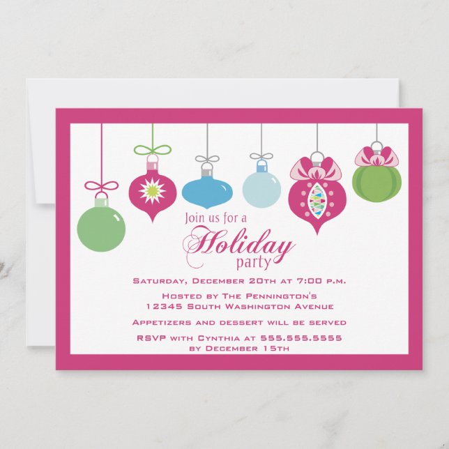 Trendy chic ornaments holiday party invitation (Front)