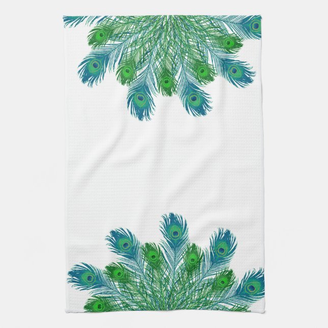 Trendy Chic Peacock Feathers Kitchen Towel (Vertical)