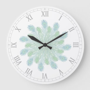 Trendy Chic Peacock Feathers Large Clock