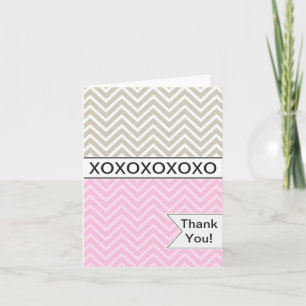 Trendy Chic Pink Chevron XOXO Thank You Card