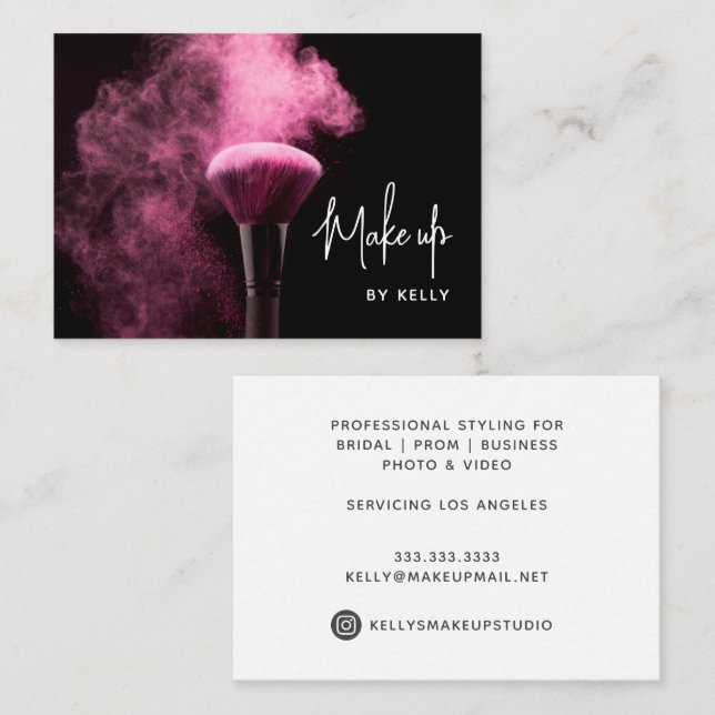 Trendy Chic Pink Script Powder Make up artist Business Card (Front/Back)