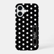 Trendy Chic Polka Dots Custom Name Black and White