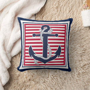 Trendy Chic Retro Boat Anchor Cute Stripes Pattern Throw Pillow