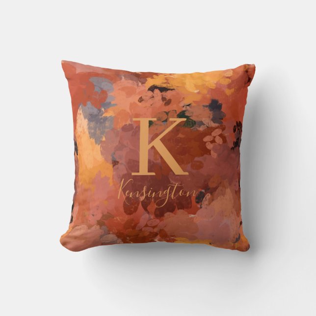 Trendy Chic Terracotta Rust Orange Brown Monogram Throw Pillow (Front)